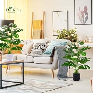 Der Rose 28" 2 Packs Fake Plants Large Artificial Monstera Faux Plants Indoor Tall for Floor Home Office Farmhouse Bedroom Decor Der Rose 28 2 Packs Fake Plants Large Artificial Monstera Faux Plants Indoor Tall for Floor Home Office Farmhouse Bedroom Decor