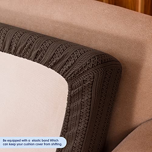 Subrtex Stretch Striped Jacquar Cushion Cover Sofa Seat Cover Striped Jacquar Cushion Slipcover Removable Furniture Protector For Chair Loveseat Couch (2 Seaters, Chocolate) #TOP4