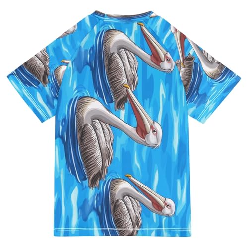 Boys Short Sleeve T-Shirts Pelican Bird Blue Rashguard Kids Swim Shirts Sun UPF 50+2