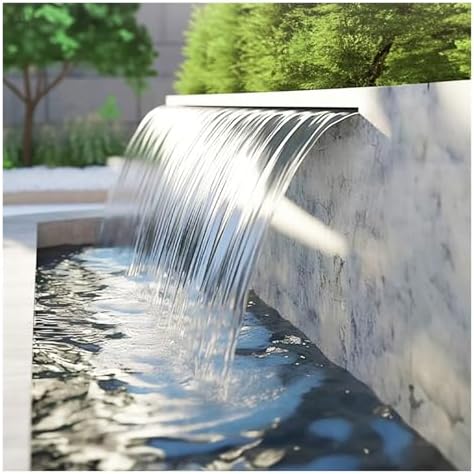 19" 304 Stainless Steel Waterfall Spillway for Outdoor Ponds, Durable Pool Scupper with PVC Connector & Soft Tube - Ideal for Garden Landscaping & Water Features