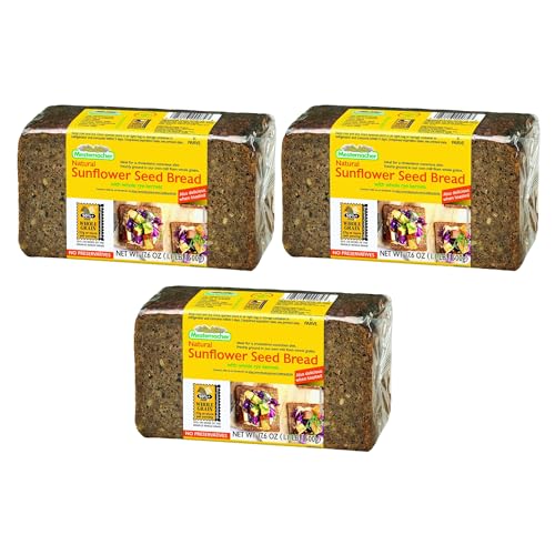 Mestemacher Natural Sunflower Seed Bread, 17.6 oz | German Whole Grain Bread with Sunflower Seeds | High Fiber | Vegan & Shelf-Stable [Pack of 3]