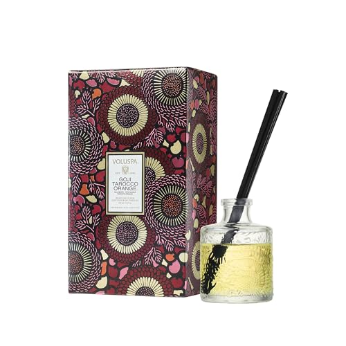 Voluspa Goji Tarocco Orange Scented Reed Diffuser 3.4 oz Luxury Citrus Diffuser Oil Reed Diffusers for Home Handcrafted in the USA