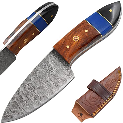 Old Ram Handmade Real-Damascus Steel Fixed-Blade Hunting Skining Knife (511)