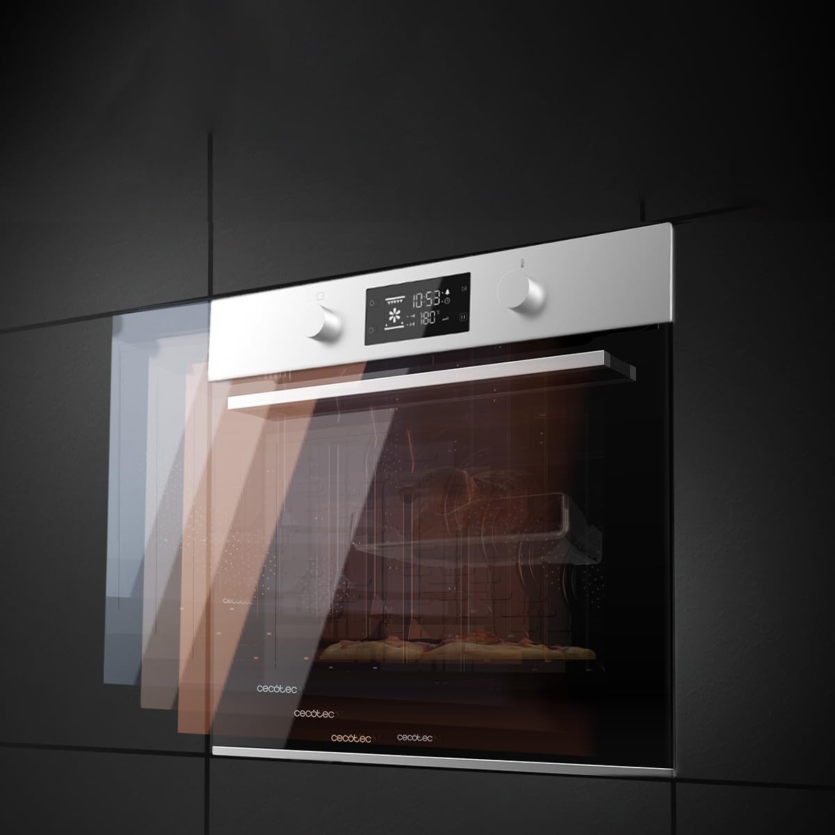 Cecotec Forno da Incasso Multifunzione Pirolitico Bolero Hexa P526000 Line A. 2800W, 73L, 9 funzioni: Defrost, Convenzionale, Grill, Pirolisi. Display Touch, Cooling Fan, Porta Vetro, Classe A