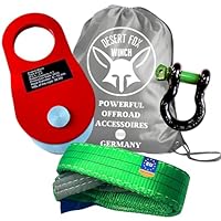Desert Fox Winch Bergeset – Umlenkrolle 10 t | 1,5 m Bergegurt 14 t (WLL 2 t) nach EN 1492-1 | Schäkel 7/8 Zoll, 6,5 t Nutzlast | Seilwinden & Offroad Recovery Set für SUV, 4x4 & Wohnmobil