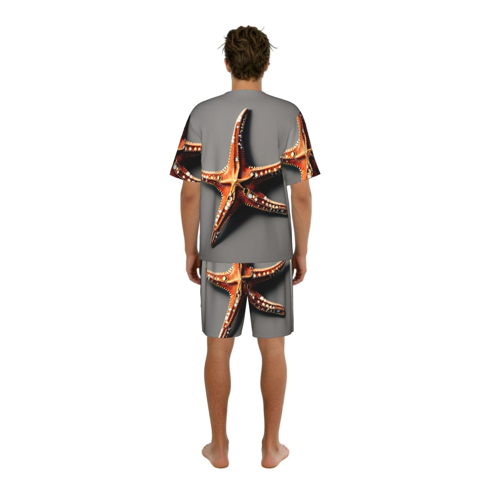 Bonito conjunto de pijama clásico con estampado de estrella de mar, pantalones cortos de pijama suaves para hombre, perfecto para las noches de verano