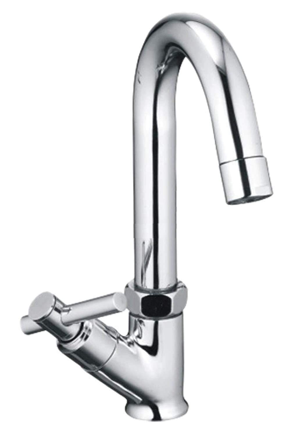 JAGGER JAG121 Table Top Swan Neck Pillar Cock Tap for Wash Basin, 360 Degree Moving Spout Tap/Bathroom Taps with Wall Flange and Teflon Tape (TERRIUM) Brass | Chrome