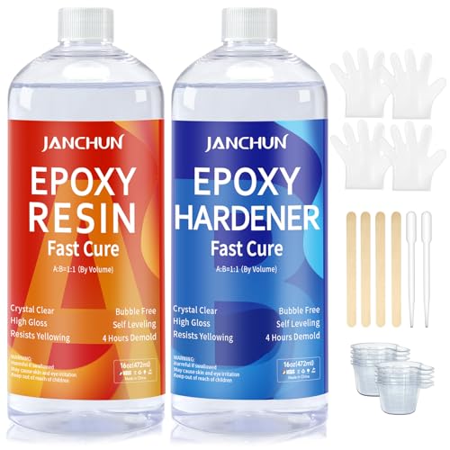JANCHUN Crystal Clear Epoxy Resin Kit 32OZ Bubble...