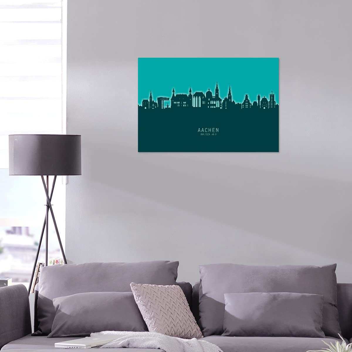artboxONE Alu-Print 60x40 cm Aachen Germany Skyline Glow Teal von Künstler Michael Tompsett