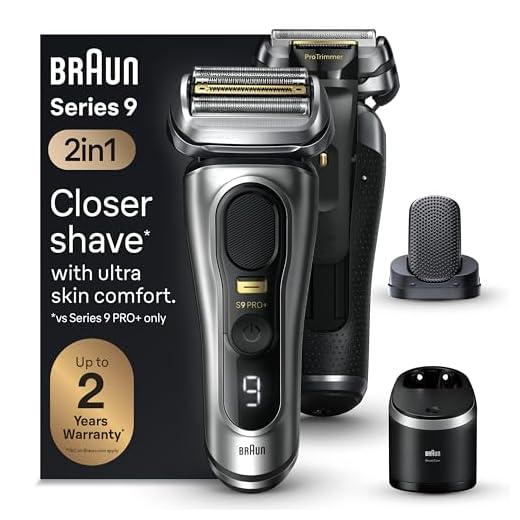 Braun Navalha elétrica Series 9 PRO+ para homens, 5 elementos de barbear profissionais e cabeça ProComfort para preparação de barbear para proximidade e conforto da pele, SmartCare Center 6 em 1, uso