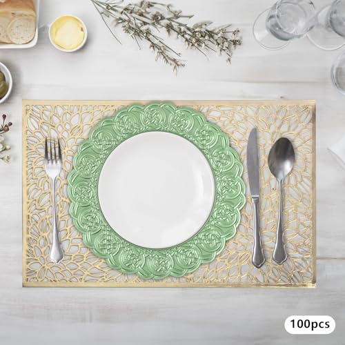 Set de 100 Platos Cargadores Redondos 13 Pulgadas Verde Floral miniatura 2