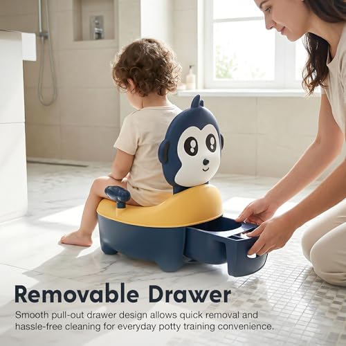 Image of Baybee Monkey Baby Potty Seat for Kids 2 to 5 Years with Back Support | Foldable Toilet Seat with Removable Drawer & Cleaning Brush | Premium Potty Training seat | Kids Toilet Chair Boys Girls (Blue)