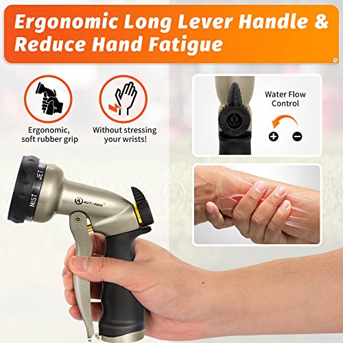 Image of AUTOMAN Garden Hose Nozzle - 7 Patterns Sprayer, 100% Metal High Pressure Spray Nozzle, Labor-Saving Design, Heavy Duty Water Hose Nozzle for Garden Watering, Car Washing, Window Cleaning,Pets Bathing