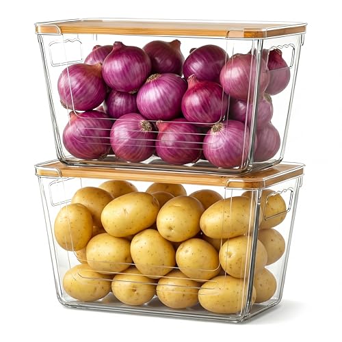 petisal Trash Bag Dispenser Extra Large Trash Bag Holder Dispensers With Bamboo LidMulti-functional Pantry Organizers and Storage For Kitchen Cabinet Laundry Room Pantry (Clear XL-2PACK)
