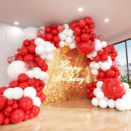 ADOINBY 140Pcs Red and White Balloon Arch Kit for Birthday Wedding Engagements Baby Shower Christmas Anniversary Party Decoration