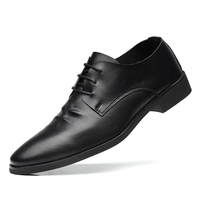 Dress Shoes for Men Lace Up Round Toe Leather Pleated Derby Shoes Anti-Slip Rubber Sole Low Top Wedding