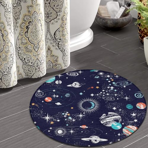 Meaudiwes Soft Round Area Rug Space Galaxy Zodiac Star Planet Constellation For Bedroom thumb #4