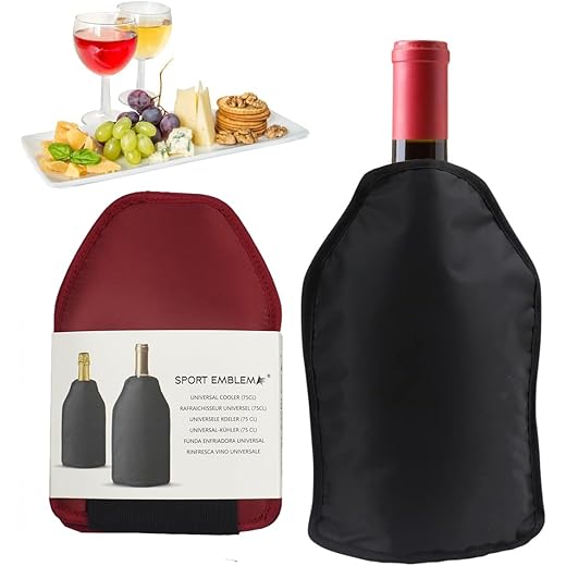 SportEmblema Reusable Wine Cooler Sleeve – Portable Insulated wine Chiller for bottles for Red & White Wine, Ideal for Parties, BBQs & Gifts (Black)