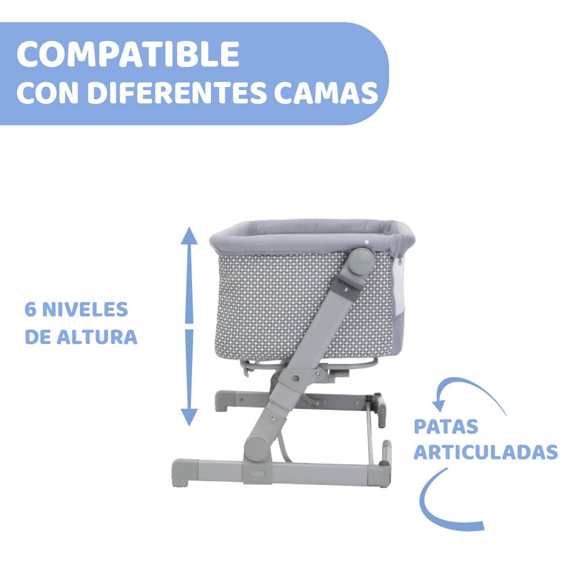 Chicco Next2Me Go, Cuna Colecho Bebé, Compatible con Varias Camas, Altura Ajustable, Buena Circulación de Aire, Cuna de Viaje, Gris Claro