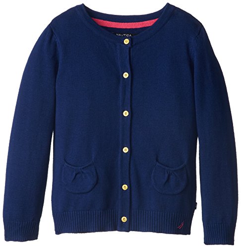 Nautica Little Girls' Jersey Cardigan Sweater with Pockets, Medium Navy, 4