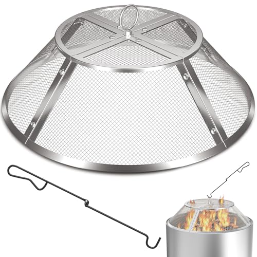 Image of Fire Pit Spark Screen for Solo Stove Range Accessories, 15 Inch Range Shield for Solo Stove Accessories, 304 Stainless Steel Detachable Mesh Fire Pit Spark Protector with Grill Function