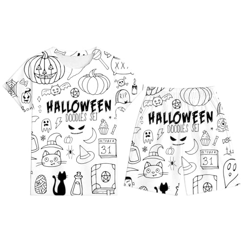 Generic - Ensemble de pyjama d'Halloween 2025 pour enfants, short à manches courtes, vêtements de nuit doux et confortables pour garçons et filles, tenue de fête de vacances de 2 à 12 ans, peignoir de salle de