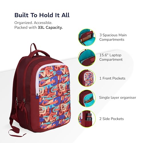 Image of Provogue Vortex EasyGo laptop backpack with large compartments, college bag, office backpack, travel bag, laptop bag for men and women with bottle holder and side pocket,33 Ltr