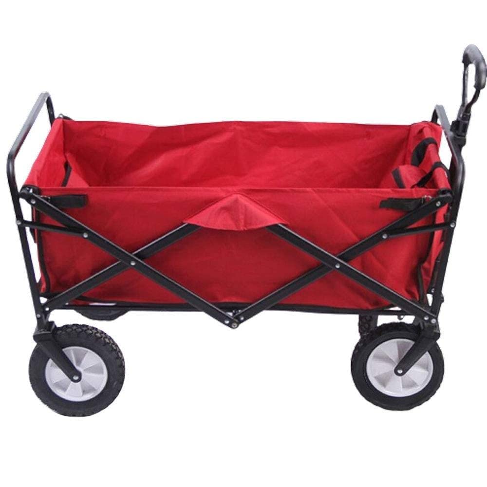 Folding Wagon, Heavy Duty Foldable Garden Pull Wagon Cart 100kg Load Silent Rubber Tires Camping