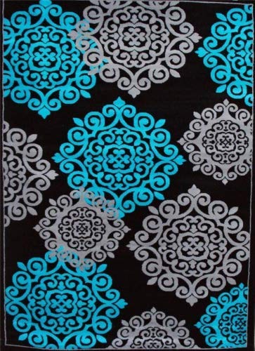 Turquoise Gray Black 5'2x7'2 Area Rug Modern Carpet Large New