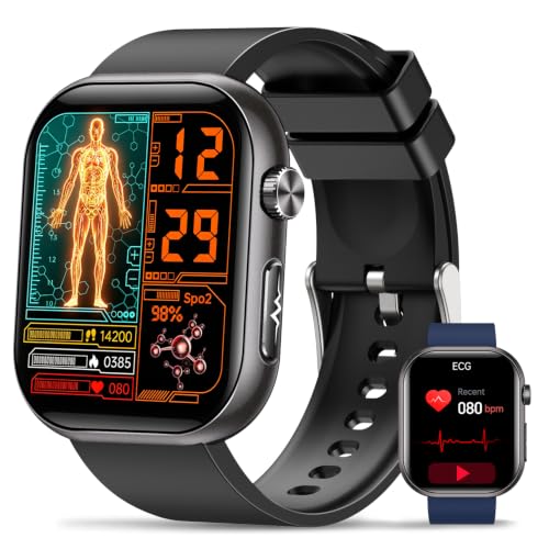 Smartwatch Herren Gesundheit mit EKG und HRV, 1.96' AMOLED Display Schwarz