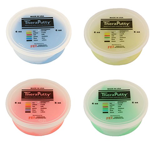 TheraPutty Antimicrobial Exercise Putty Yellow - X-Soft, Red - Soft, Green - Medium, Blue - Firm 6 OZ Each - Bundle