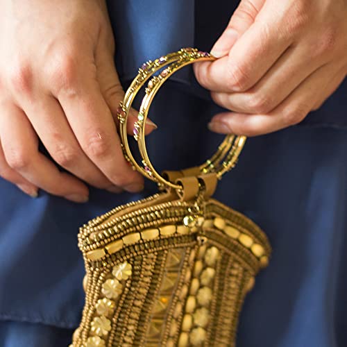 Bolsa Feminina em Tecido com Pedrarias Dourada