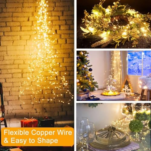 yowin Lichterkette Klein 1M 100 LED Lichterschweif mit Batterie, Timer, Fernbedienung, Lichterstrang 8 Modi Wasserfall Lichterkette Wasserdicht Lichterbündel für Gießkanne Baum Außen Innen Deko