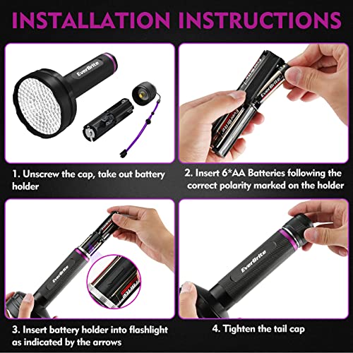 Everbrite Uv Flashlights, 128 Led Blacklight Flashlights, 395Nm Black Light Flashlight For Pet Urine Detection, Carpet, Scorpions And Bed Bug, Batteries Included #TOP6
