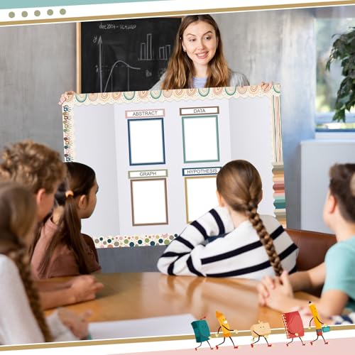 Fuyoooo 90 Pcs Science Fair Board Supplies 60 Trim Scalloped Bulletin Board Borders 24 Presentation Board Subtitles 6 Science Fair Titles for Classroom Display Boards(Boho)