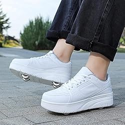 Zapatillas Patines Adultos XRDSHY Zapatos con ruedas para niños y niñas, patines de patinaje, zapatillas deportivas, zapatillas de deporte para niños, adultos, 2 en 1, multifuncionales, 4 ruedas, color blanco B-40 EU