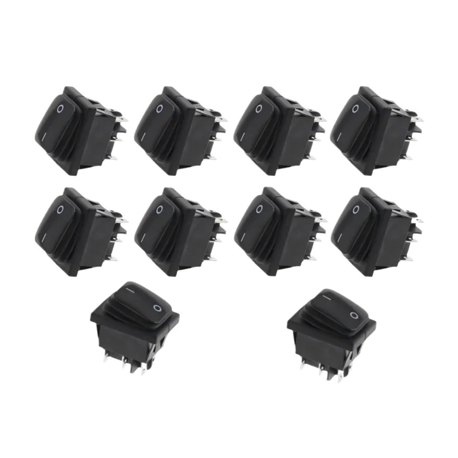 AUOQKQUT 10pcs 2D6P-BLACK 30x22mm Rocker Switch Red LED 220V 16A 250VAC KCD4-201 DPST Switchs 6pin