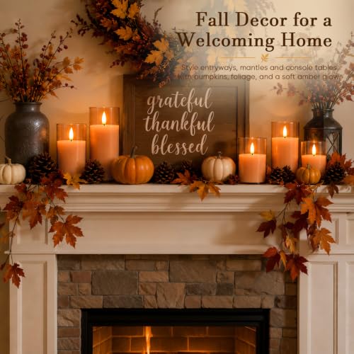 Image of Homemory Orange Glass Flameless Candles, Fall Decor, Remote Timer, 3 Pack