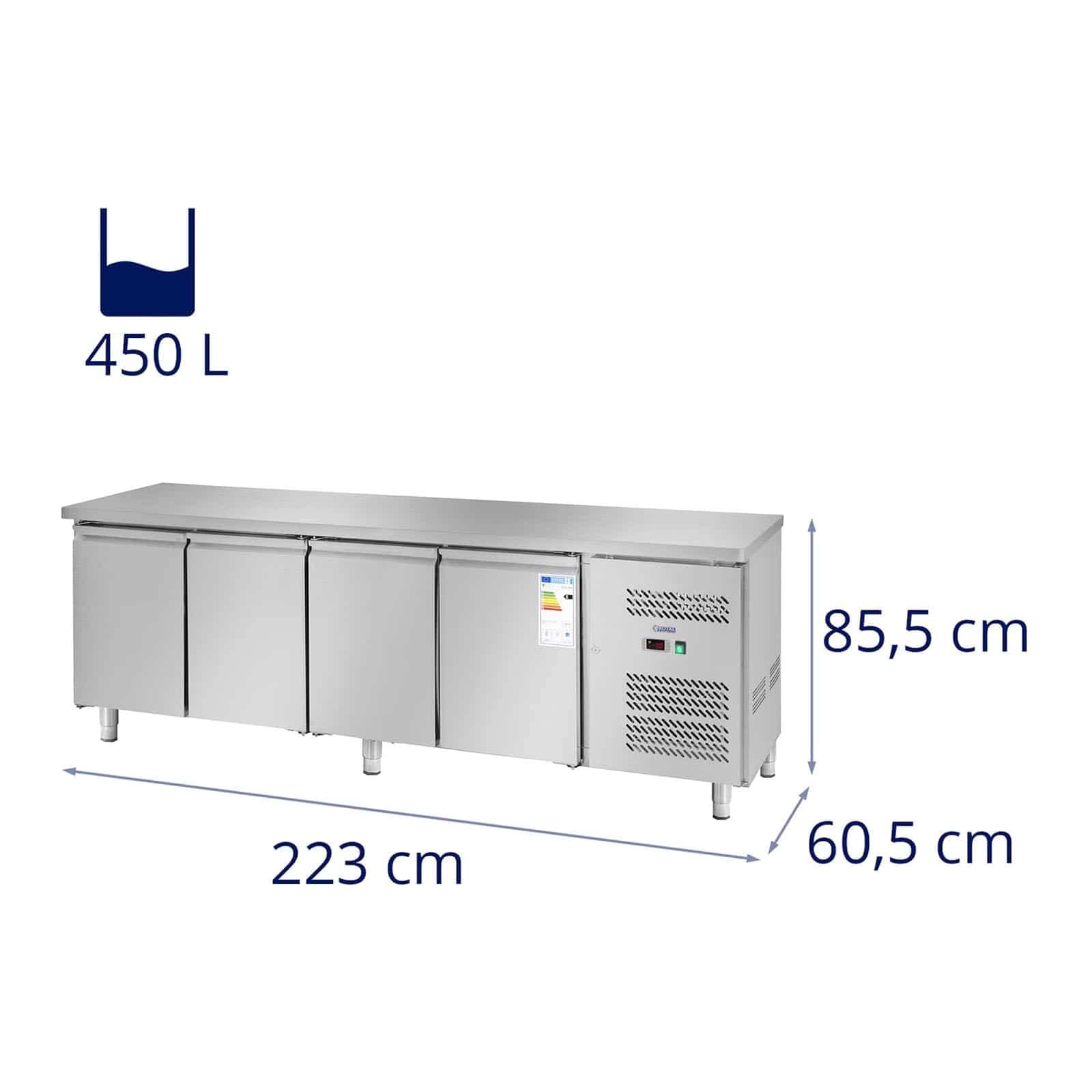 Royal Catering RCLK-S49 Tavolo Refrigerato Banco Frigo Con Piano Di Lavoro (450 L, Tavolo da lavoro in acciaio inox, Compressore Secop da 343 W, 2 scomparti refrigeranti, Refrigerante R290)