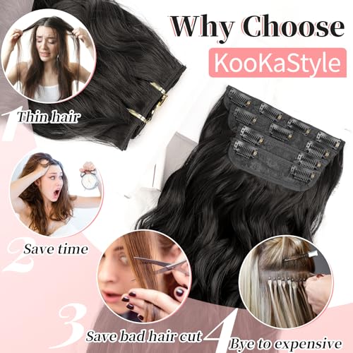 Image of KooKaStyle Wavy Thick Clip in Hair Extensions 20 inch Natural Black