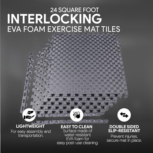 Image of BalanceFrom Puzzle Exercise Mat 1 inch Thick, EVA Interlocking Foam Floor | Tiles for Home Gym, Mat for Home Workout Equipment, Floor Padding for Kids, Gray, 24 in x 24 in x 1 in, 24 Sq Ft - 6 Tiles
