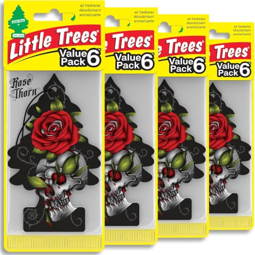 Image of LITTLE TREES Car Air Freshener | Hanging Tree Provides Long Lasting Scent for Auto and Home | 6 Air Fresheners |Rose Thorn (Pack of 24)