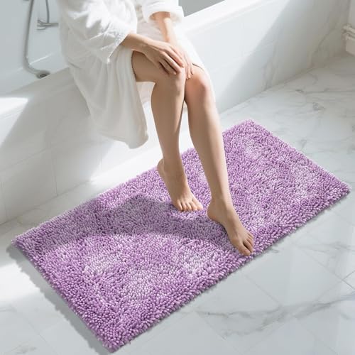Image of Yimobra Long Bathroom Rug Non Slip 44x24 Inch, Extra Thick Soft Absorbent Chenille Bath Mat, Machine Washable Quick Dry Bath Rugs for Bathroom Floor, Tub and Shower, Home Decor Accessories, Lilac
