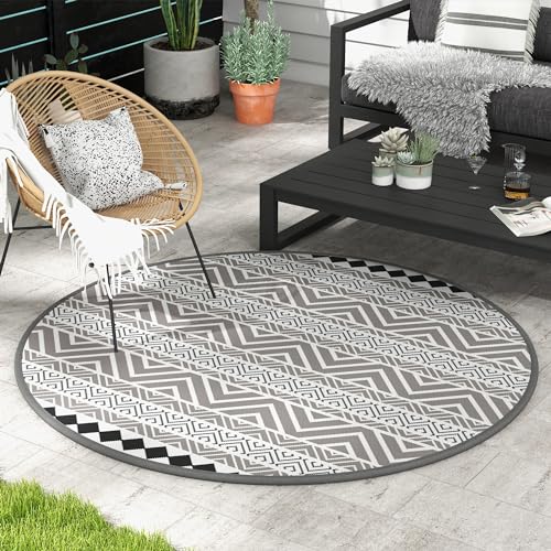 Outsunny Tapis extérieur Rond Ø180 cm Tapis réversible avec Bordure et Sac de Transport imperméable pour terrasse Balcon Patio Camping Plage Multicolore