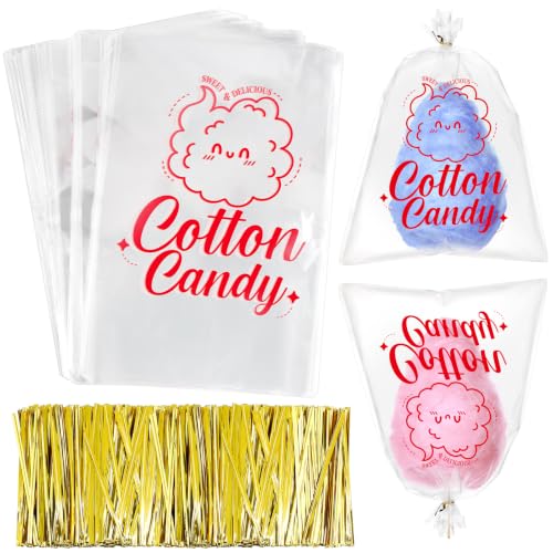 Image of Geyee 500 Pcs Cotton Candy Bags with Ties, 11.8 x 17.7 Inch,Cloud