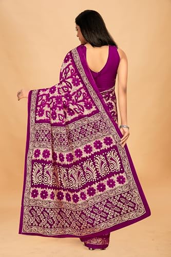 Image of TAMAIRA FASHION Mulmul Pure Cotton Saree For Woman Floral Batik Printed |Office Wear Daily Wear Sarees For Women Without Blouse Piece (Available in 16 Colours)