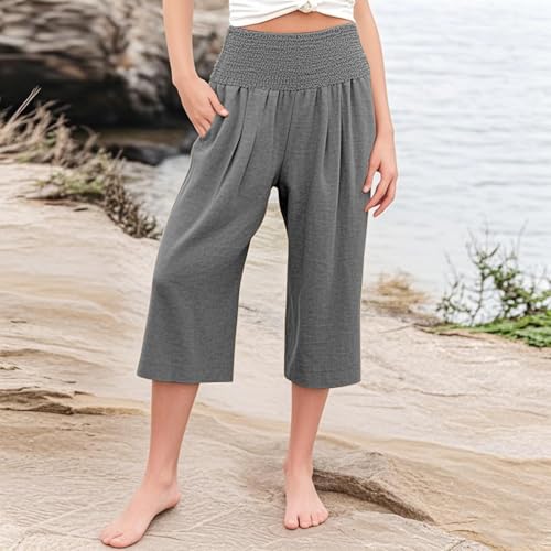 Teen Girls Palazzo Capri Pants Kids Cotton Linen Wide Leg Summer Beach Vacation Pants Casual Solid High Waist Clothes2