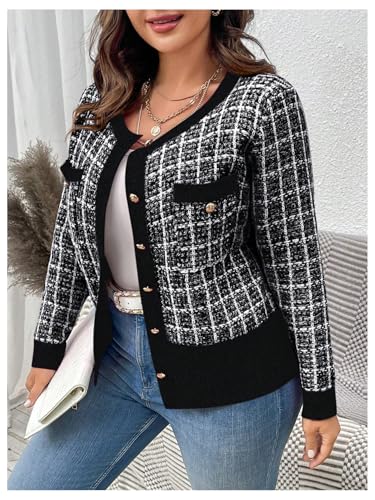 Floerns Women's Plus Size Tweed Long Sleeve Button Front Work Casual Cardigan Sweater4