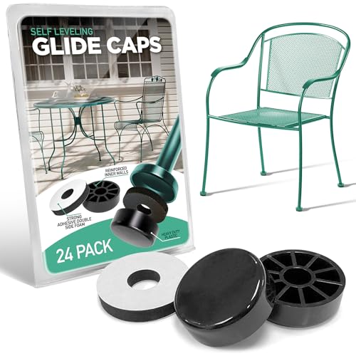 Wrought Iron Patio Furniture Feet Caps (24 Pack, Black) - 1.5' Round Patio Furniture Feet Protectors, Outdoor Chair Glides, Outdoor Sliders for Chairs & Tables