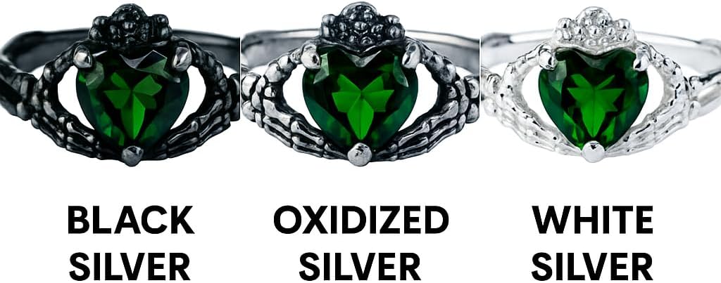 Emerald Green Gothic Skull Rings for Women - Unique Claddagh Rings with Heart Gemstone - Dark Fantasy Jewelry - Ideal Birthday Gift